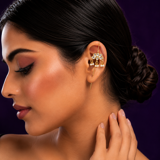 Traditional Lotus Motiff White Earcuff