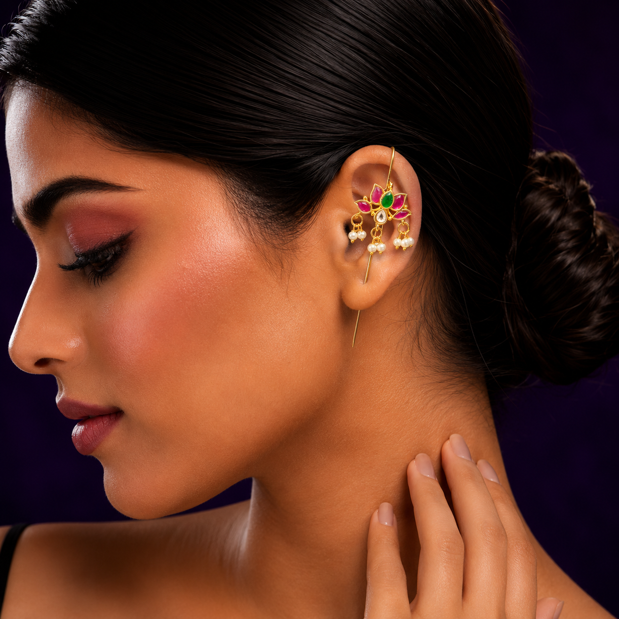 Ethnic Floral Ruby And Green Earcuff