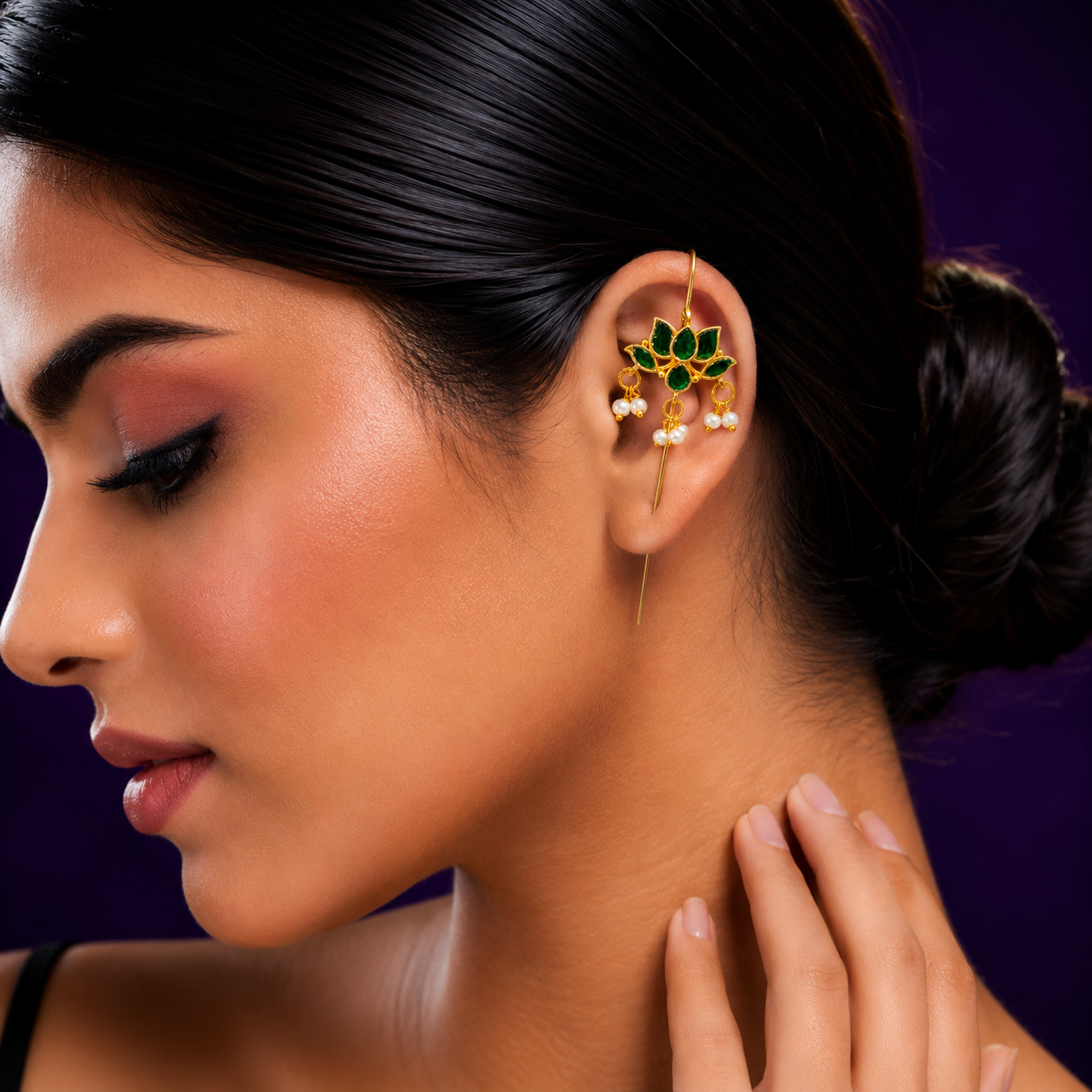 Ethnic Floral Emerald Green Earcuff