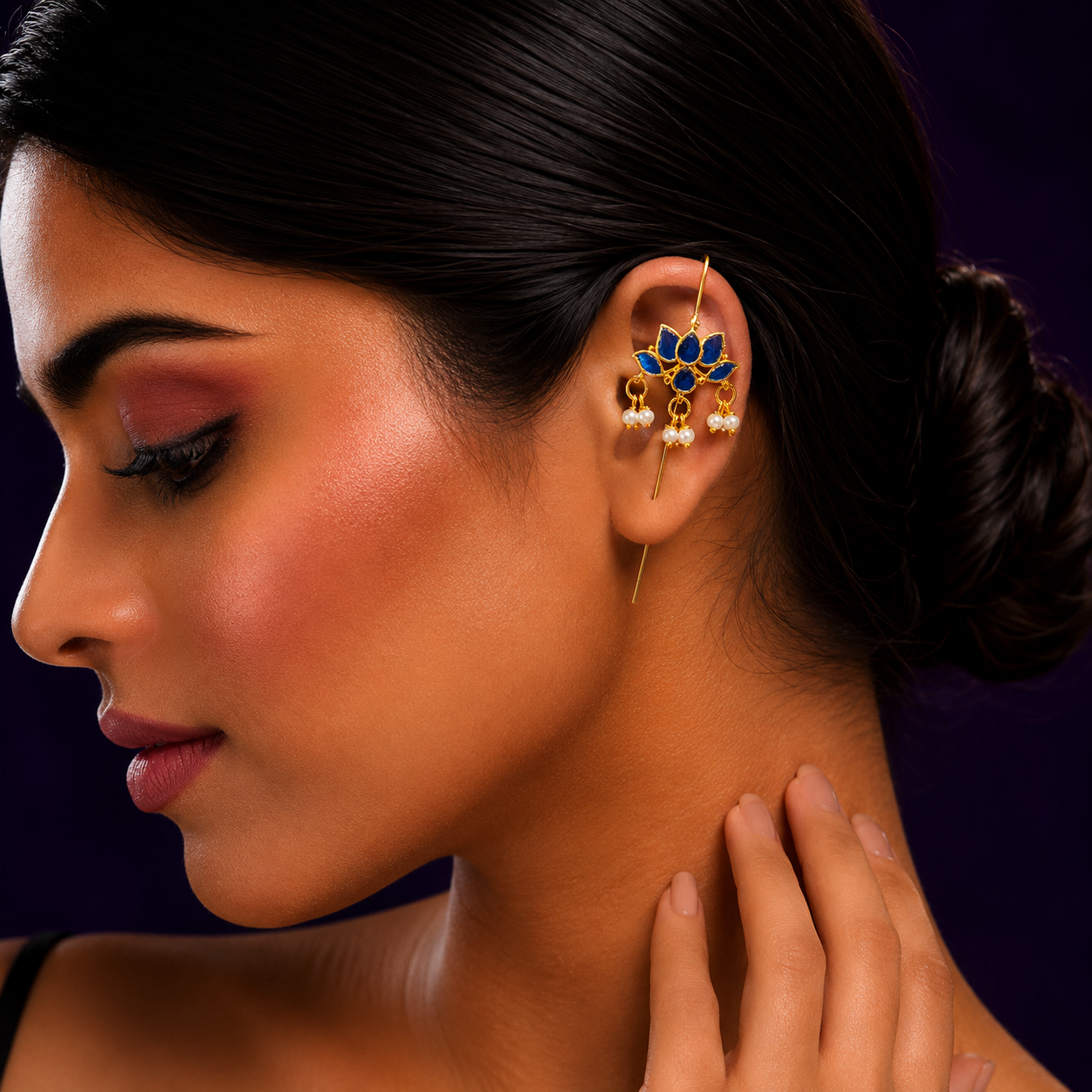 Ethnic Floral Blue Earcuff