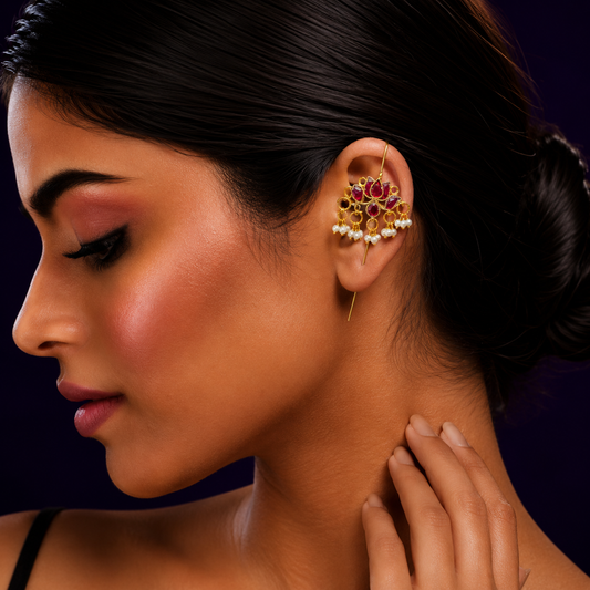 Ethnic Floral  Ruby Earcuff