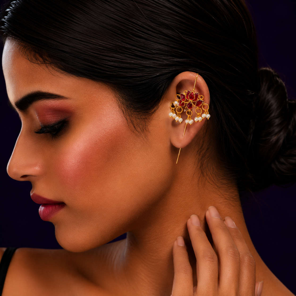 Ethnic Floral  Ruby Earcuff