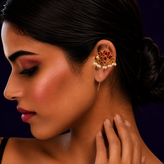 Ethnic Floral  Ruby Earcuff