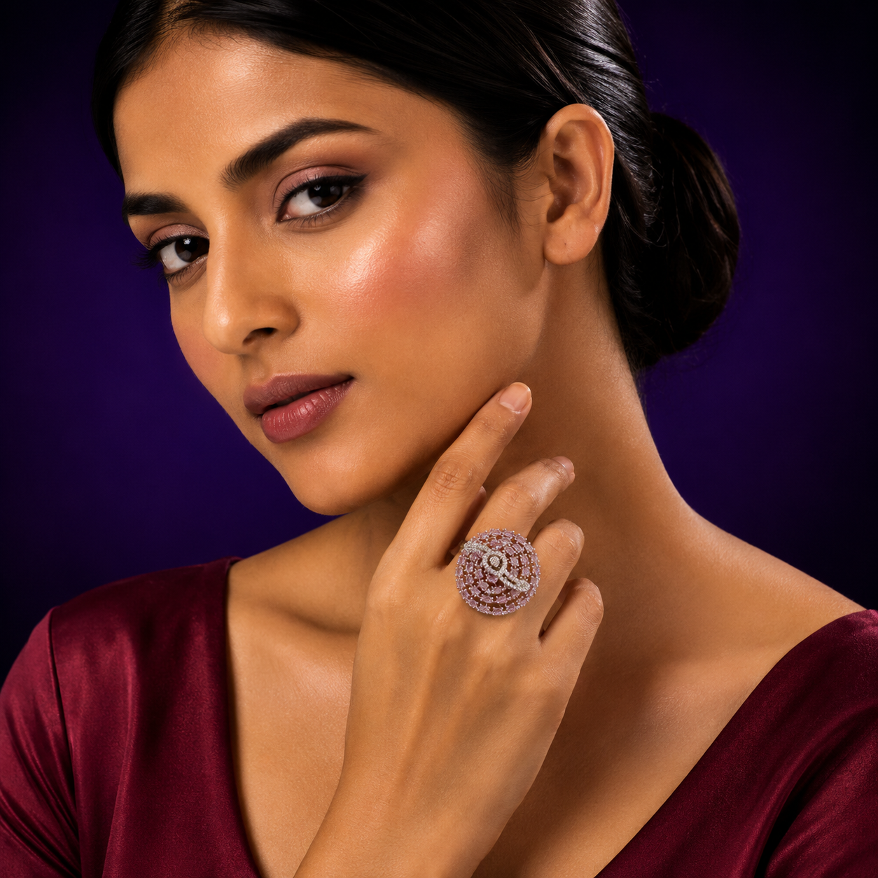 Charming Detailed Amd Studded Zircon Ring for woman
