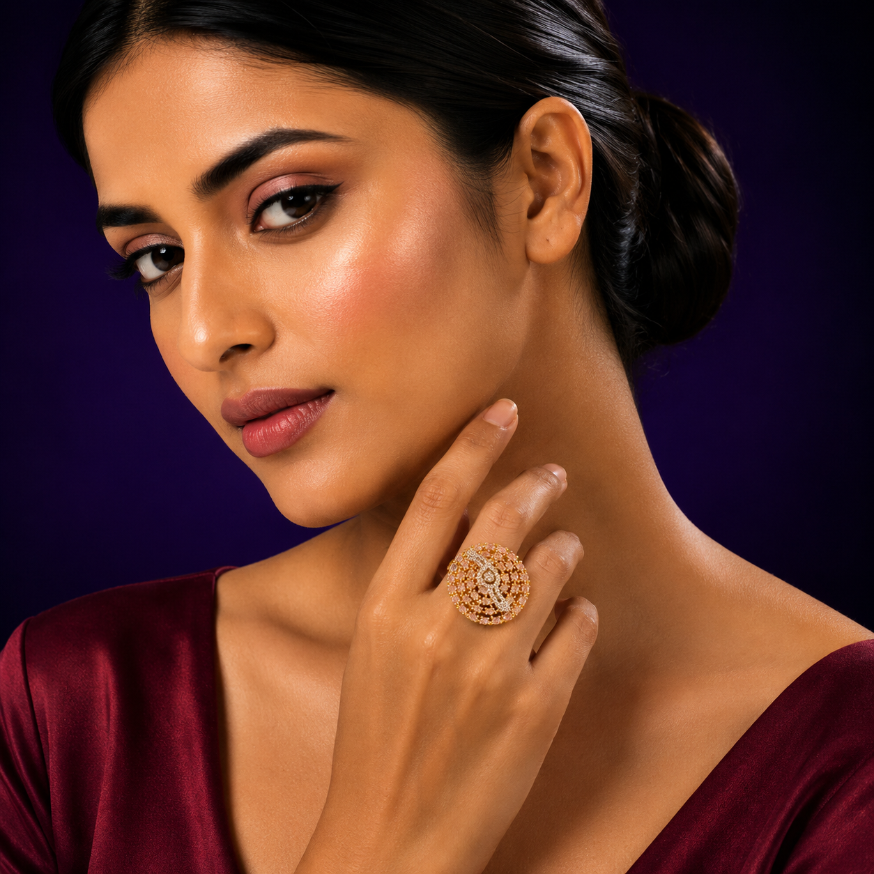 Charming Detailed Amd Studded Zircon Ring for woman