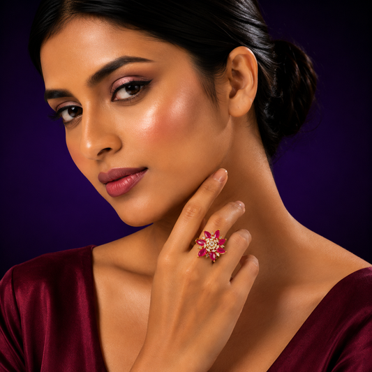 Rose Rhodium Plated Finger Ring in pink for woman