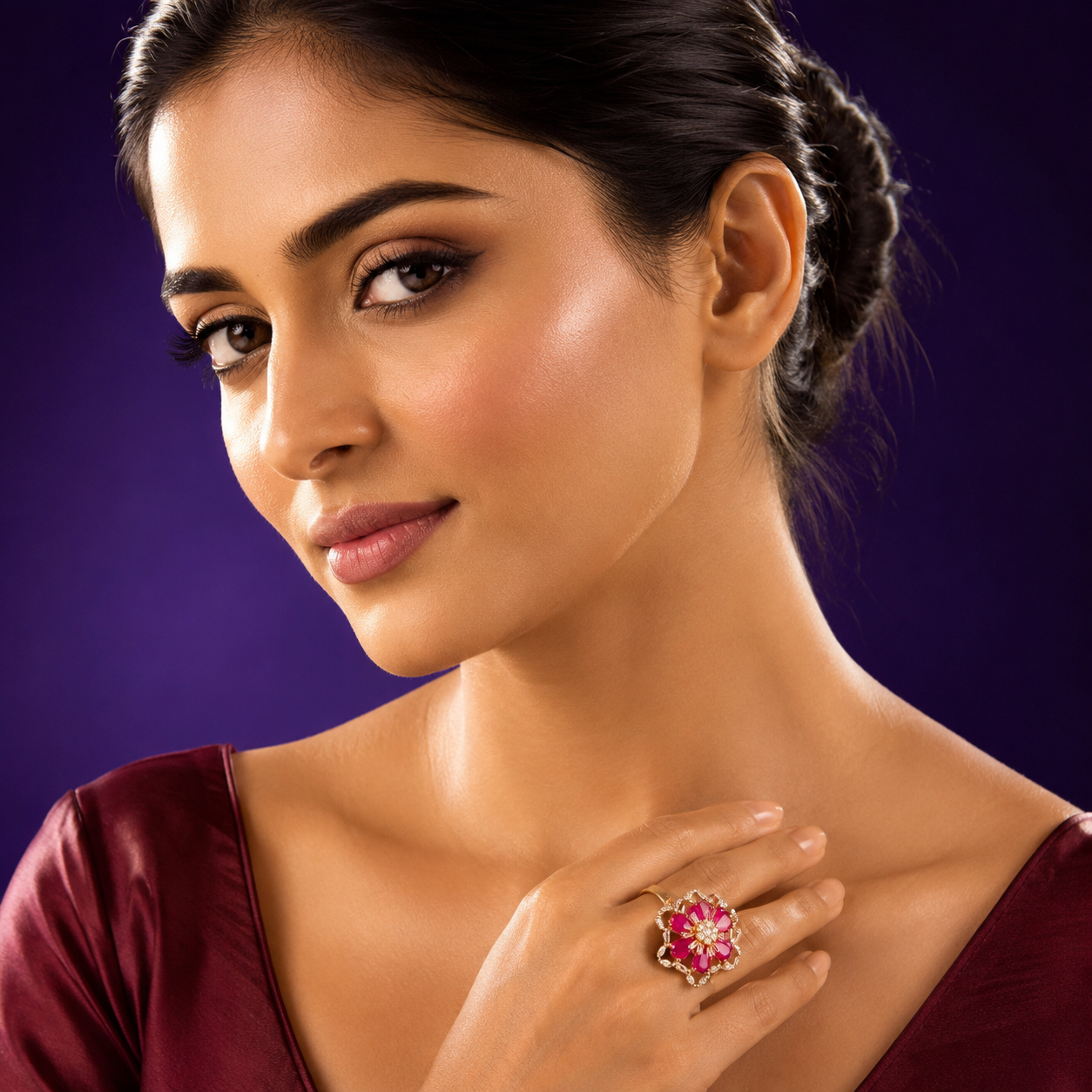 Ruby With cz Finger Ring for woman