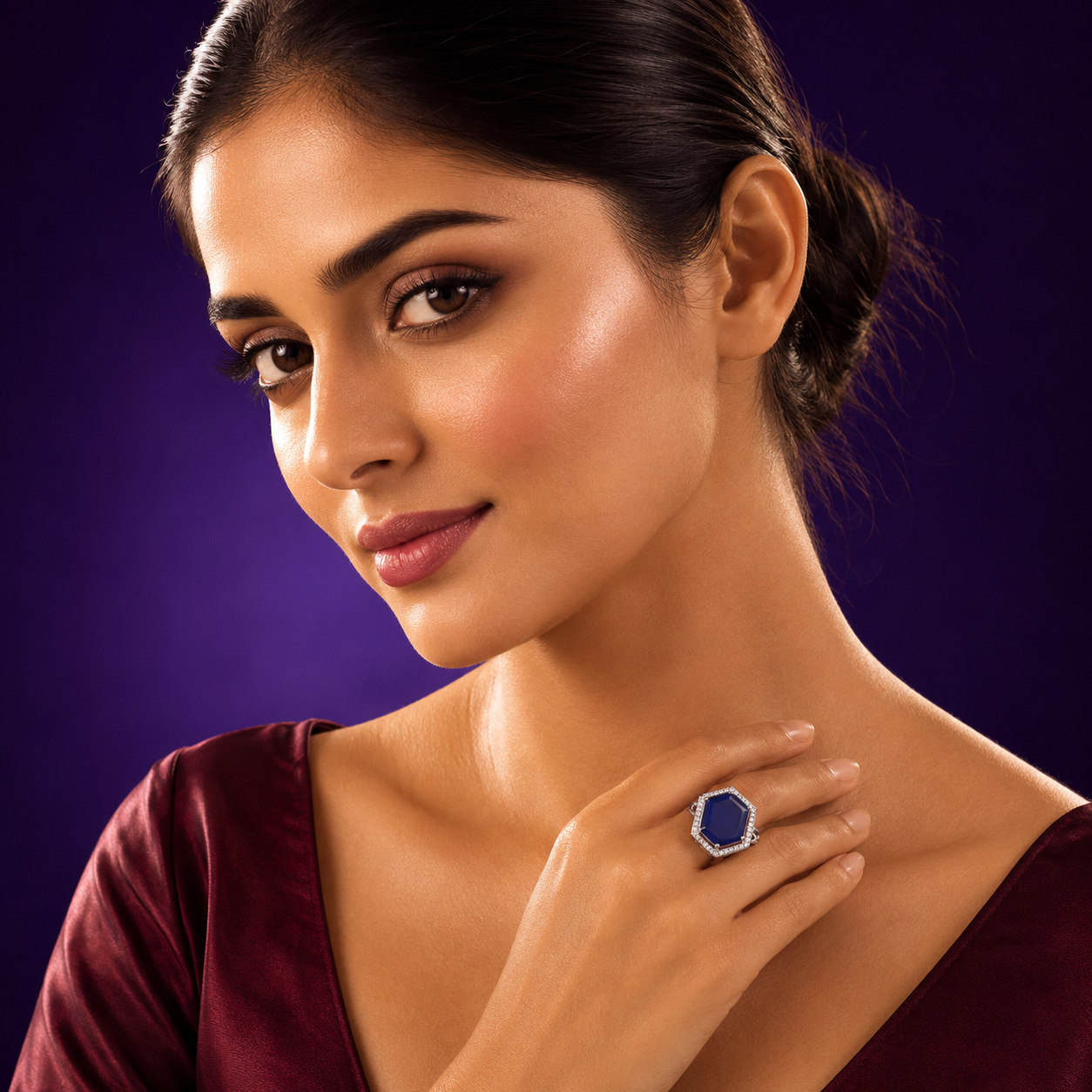 Doublet With Side CZ Ring in blue for woman