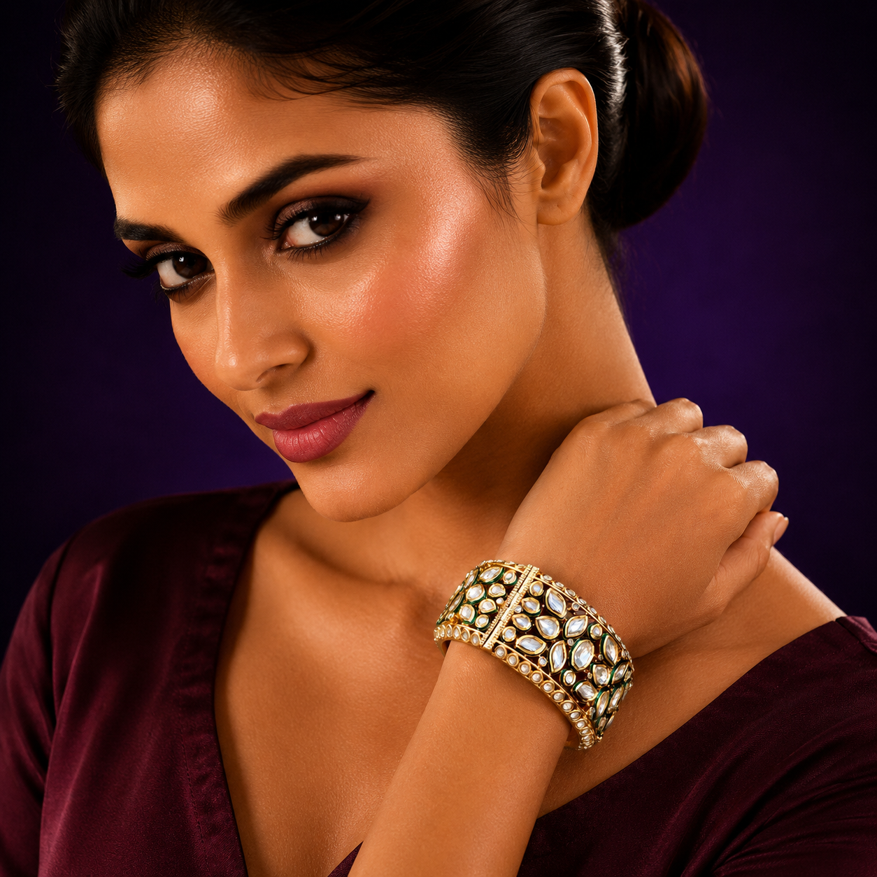 Meenakari Broad Bracelet With Kundan for woman
