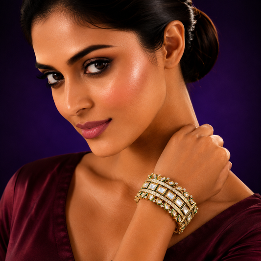 Meenakari Broad Bracelet With Kundan for woman