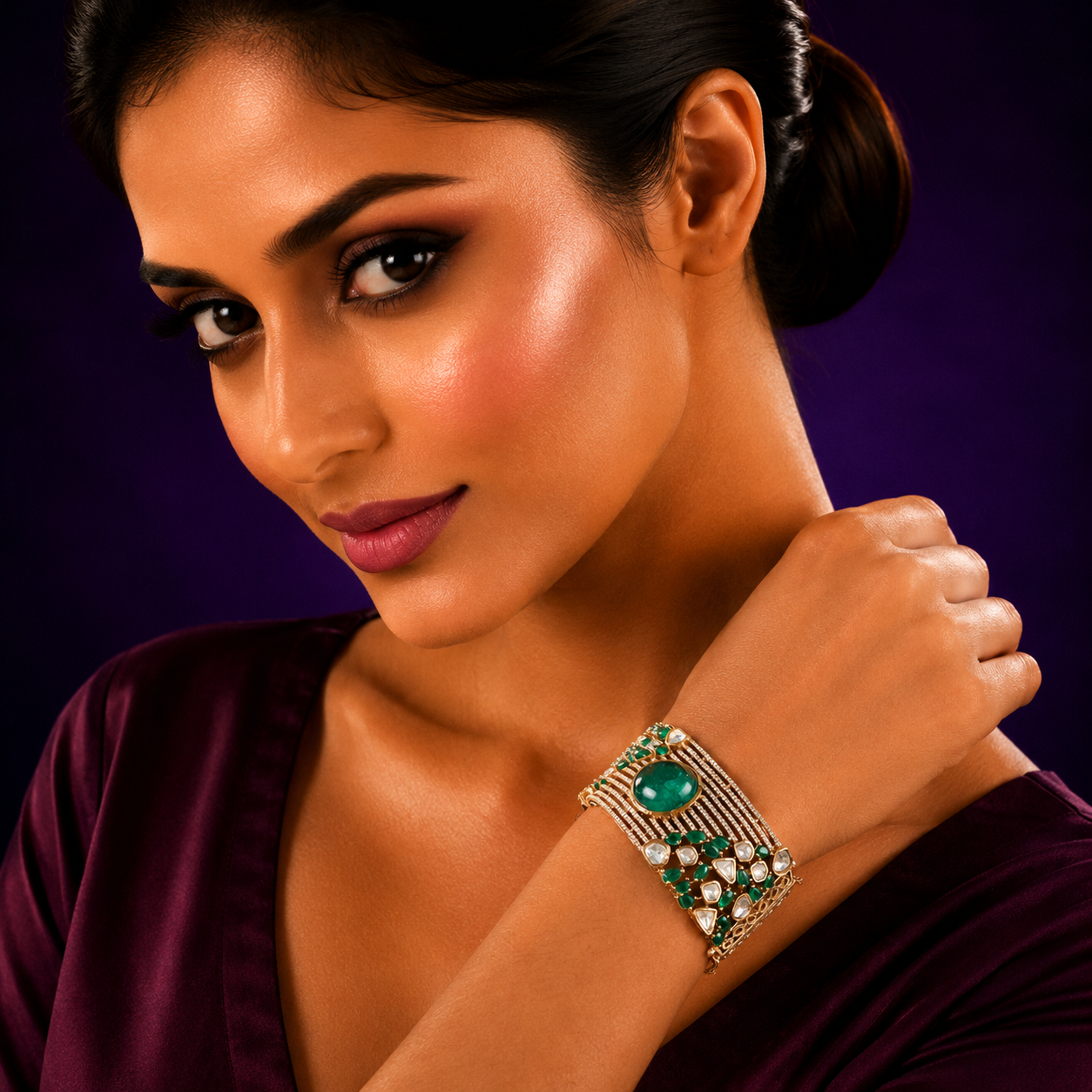 Mossanite With Doublet Kundan Bracelet for woman