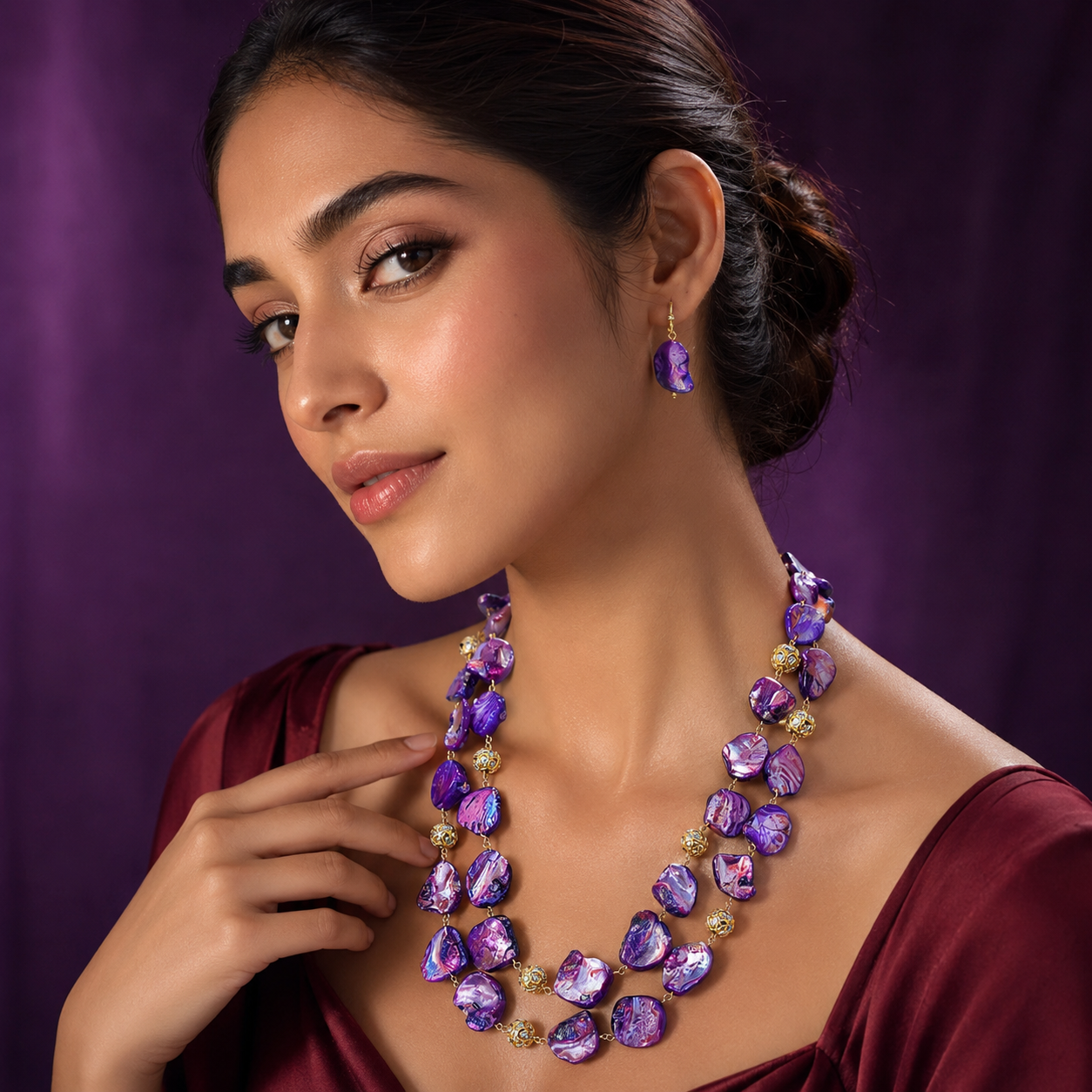 Unique Purple double layered necklace mala for women