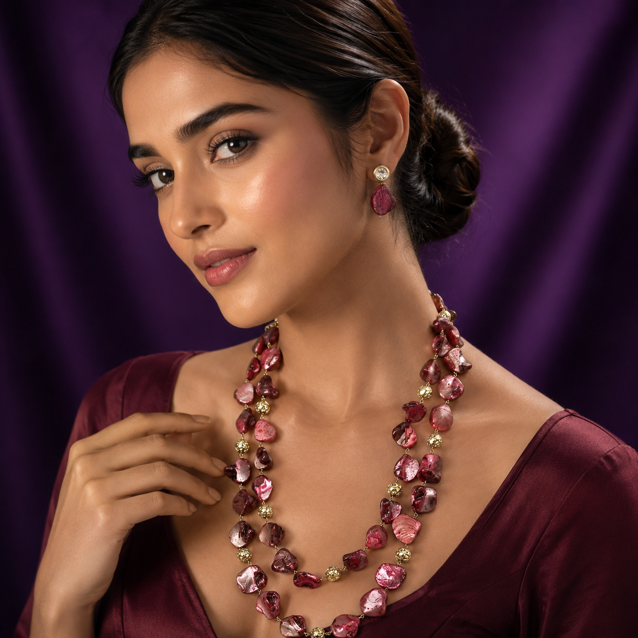 Elegant Ruby double layered necklace mala for women