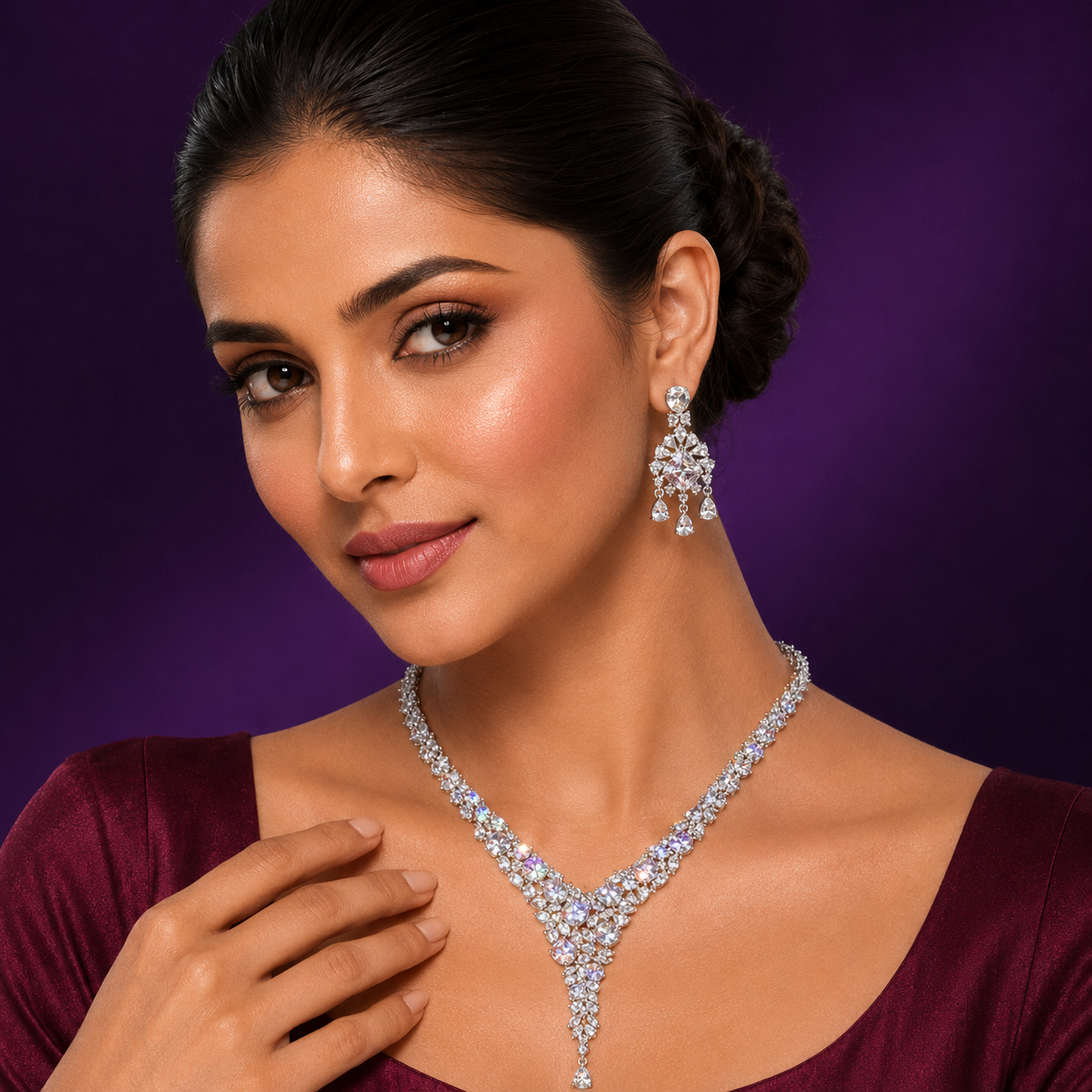 Cubic Zirconia CZ Necklace In Pink