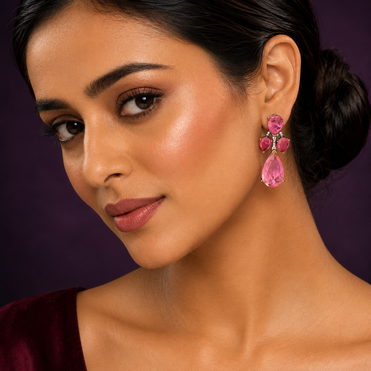 Mrunal Inspired Doublet Stone Pink Earring