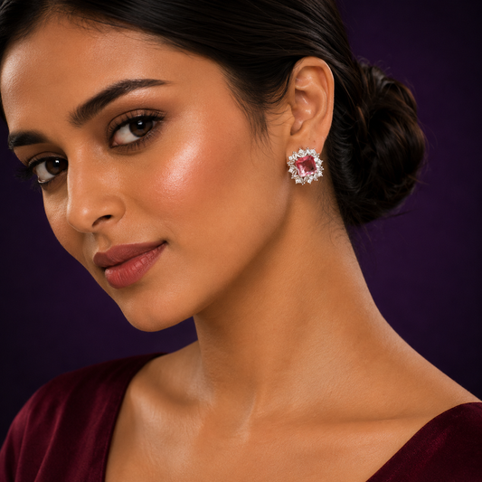 Blush Princess Cut Floral Studs