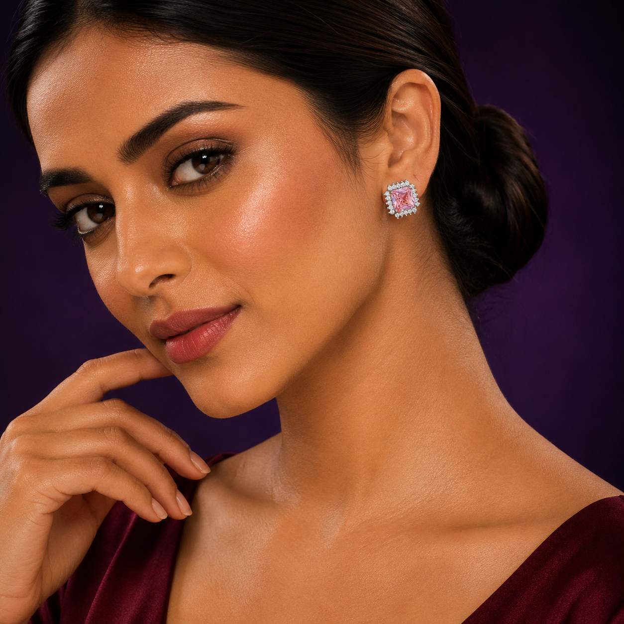 Blush Rose Square Stone Earrings