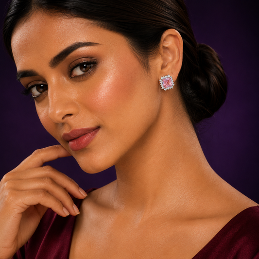 Blush Rose Square Stone Earrings