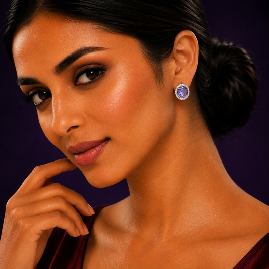 Lavender Sparkle Halo Studs