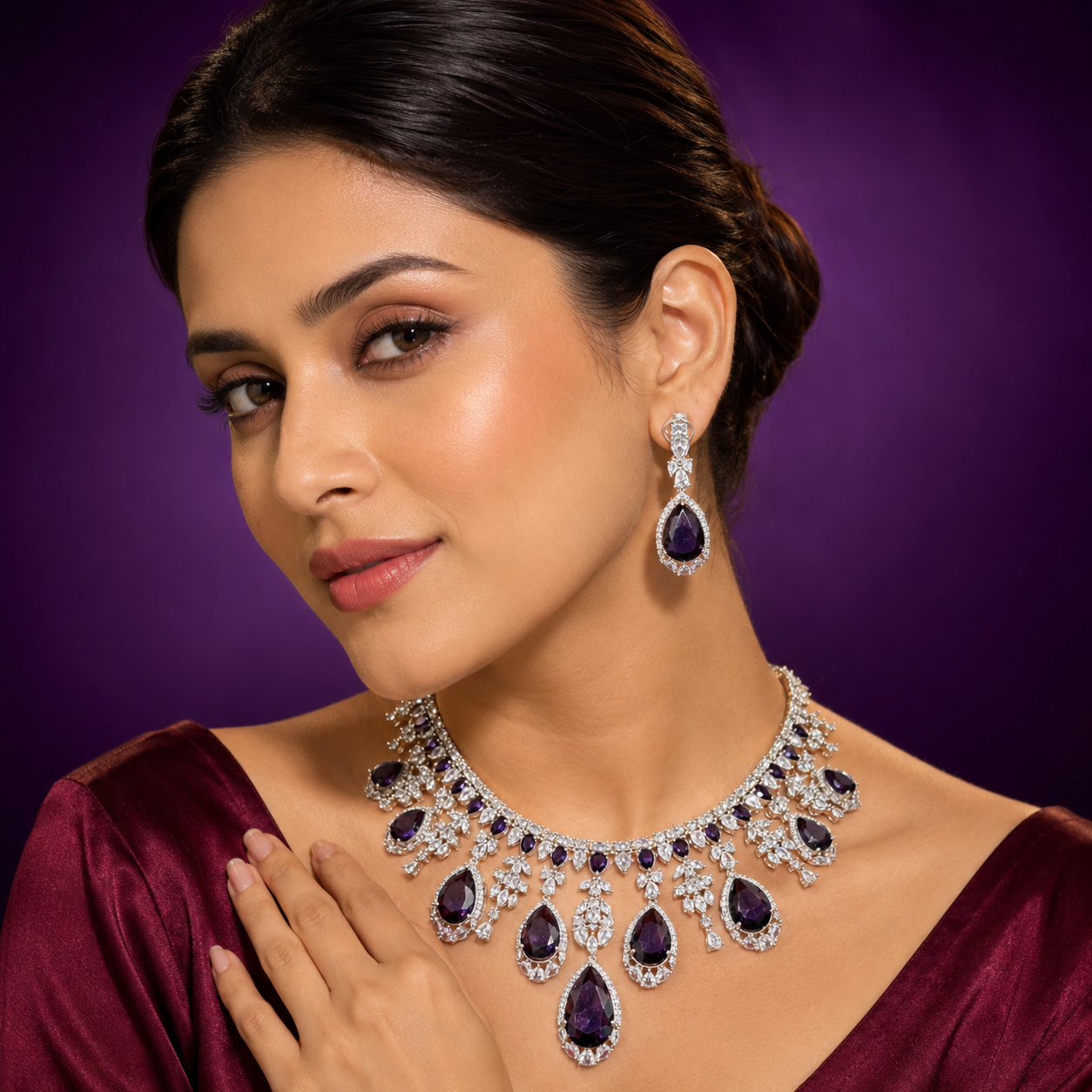 Doublet Stone Amazing CZ Amethist Necklace