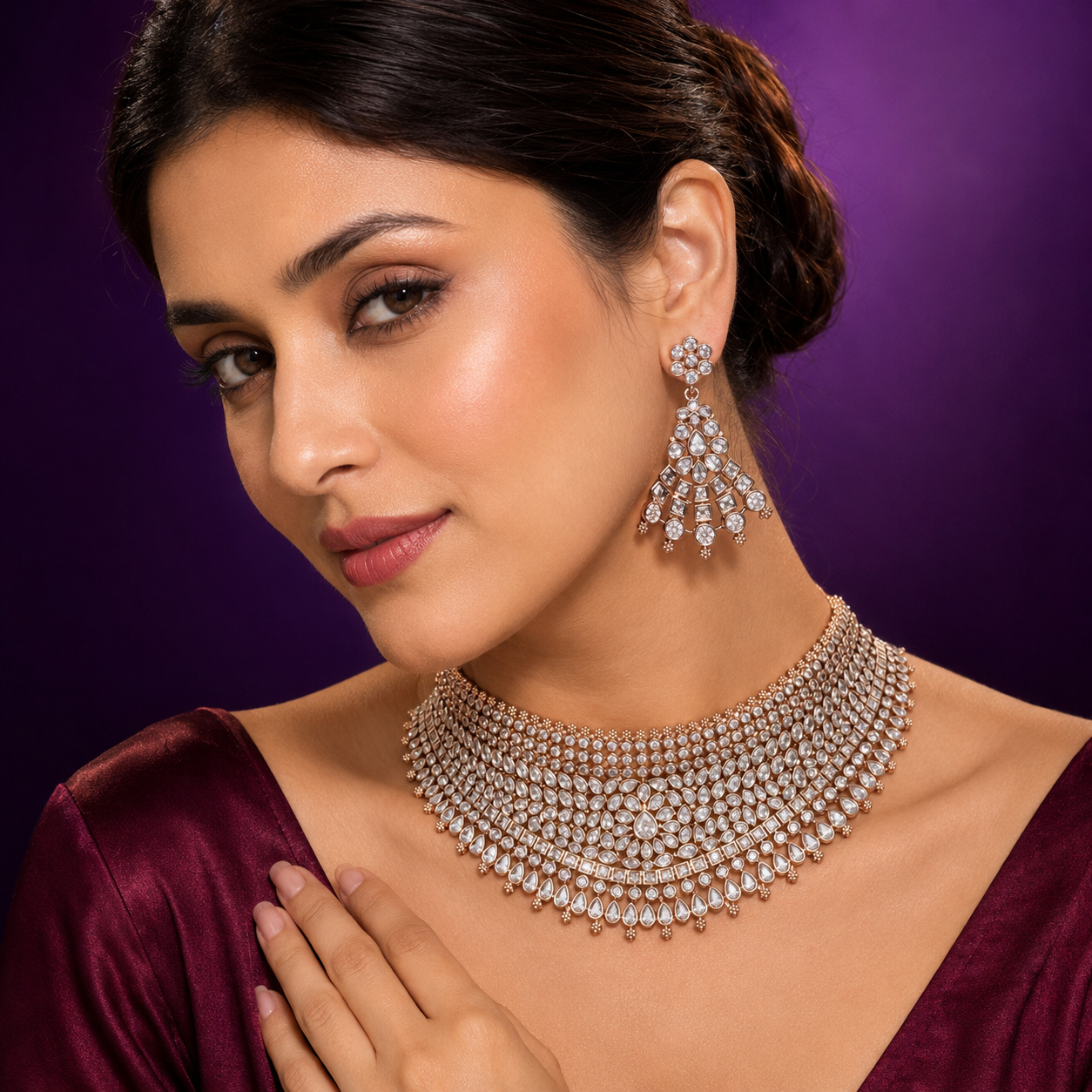 Rose Gold Bridal CZ Necklace For Women