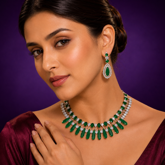 Double layer  Doublet Stones Necklace In Emerald Green