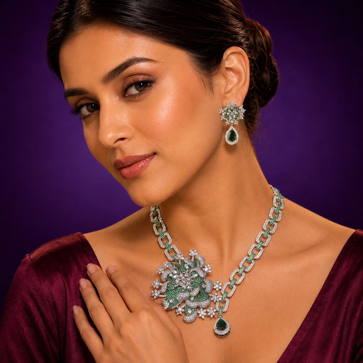 Rose Long Nano Setting CZ Necklace