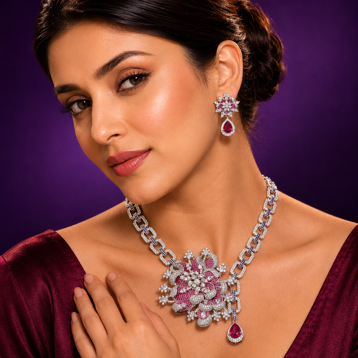 Rose Long Nano Setting CZ Necklace