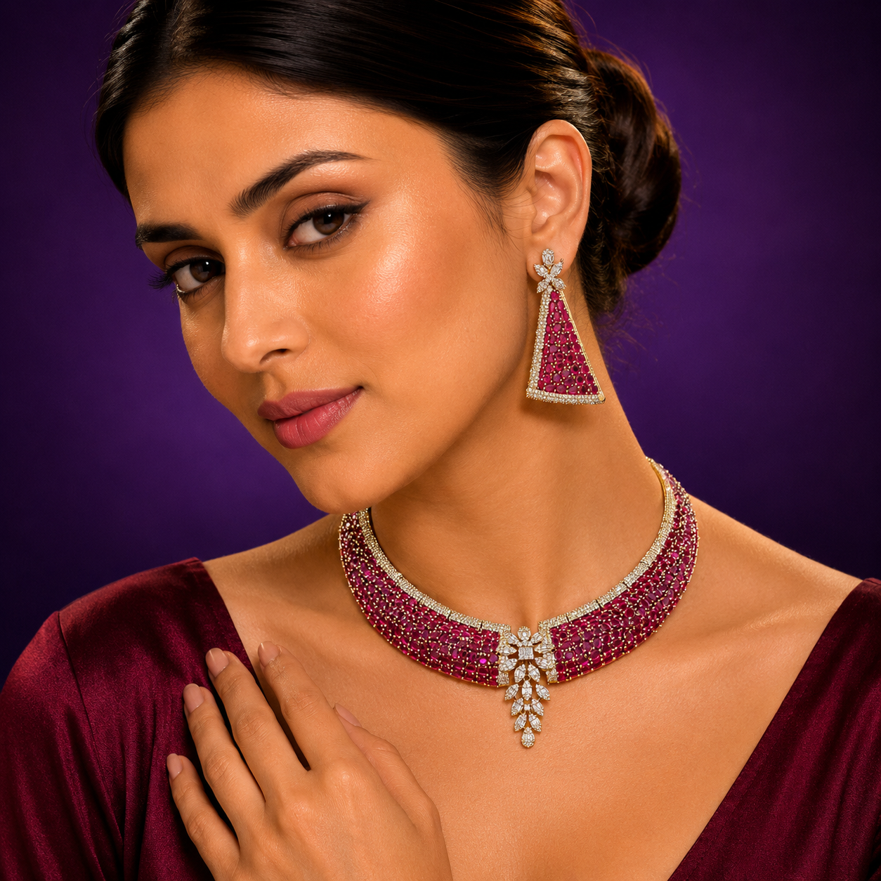 Nano Setting Hasli With Mehandi Polish Necklace
