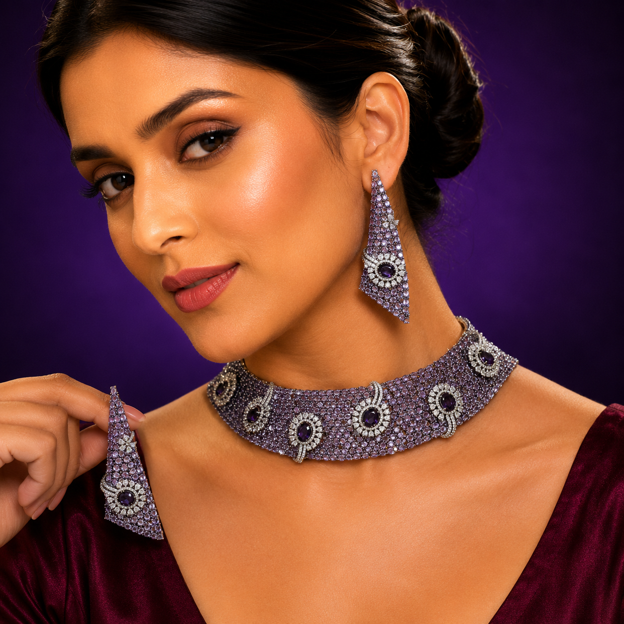 Trendy Doublet Stones Lavender Broad Zircon Necklace