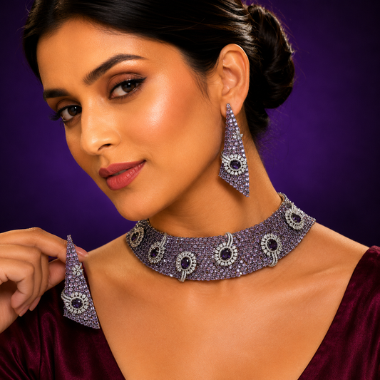 Trendy Doublet Stones Lavender Broad Zircon Necklace