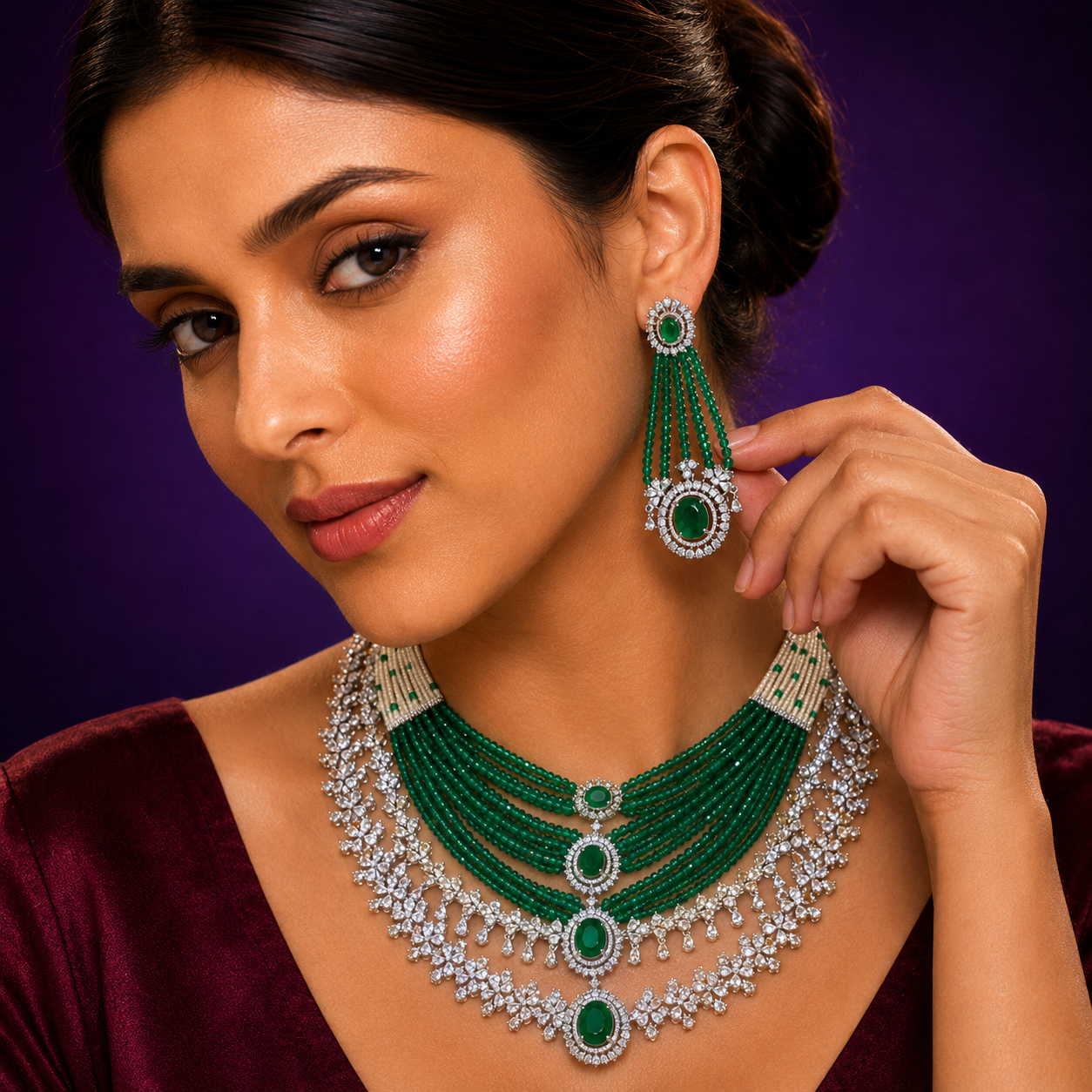 Broad Long cz Doublet With CZ Necklace In Green
