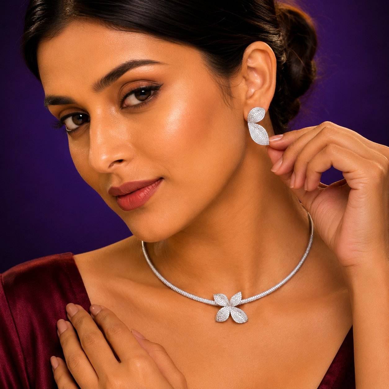 Sleek Flower Hasli Elegant Stylish IN CZ