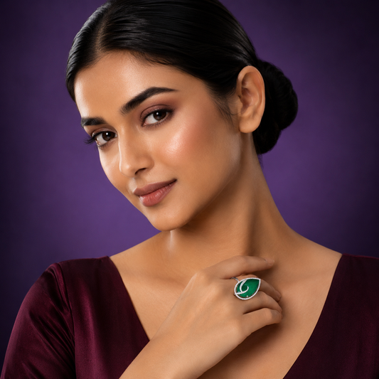 Doublet Stones Green Ring With CZ