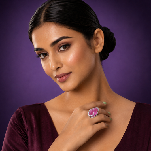 Doublet Stones Blush Pink Ring With CZ