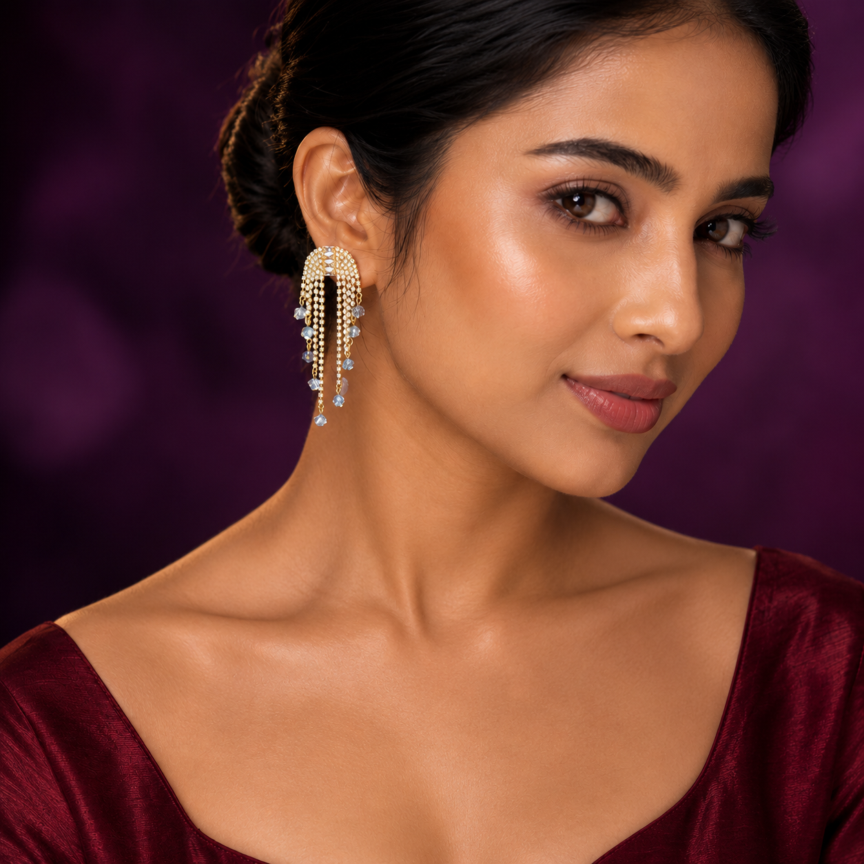 Long Trendy CZ Earring In Golden Finish