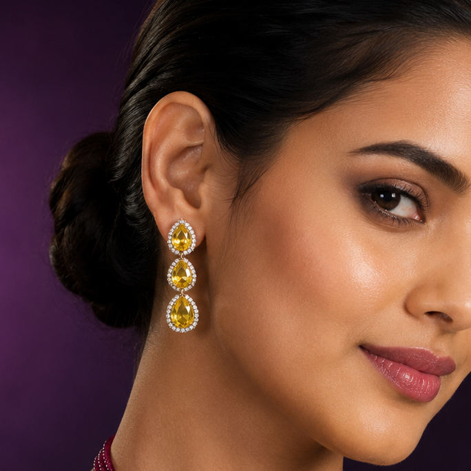 Yellow CZ with Doublet Cute Earring