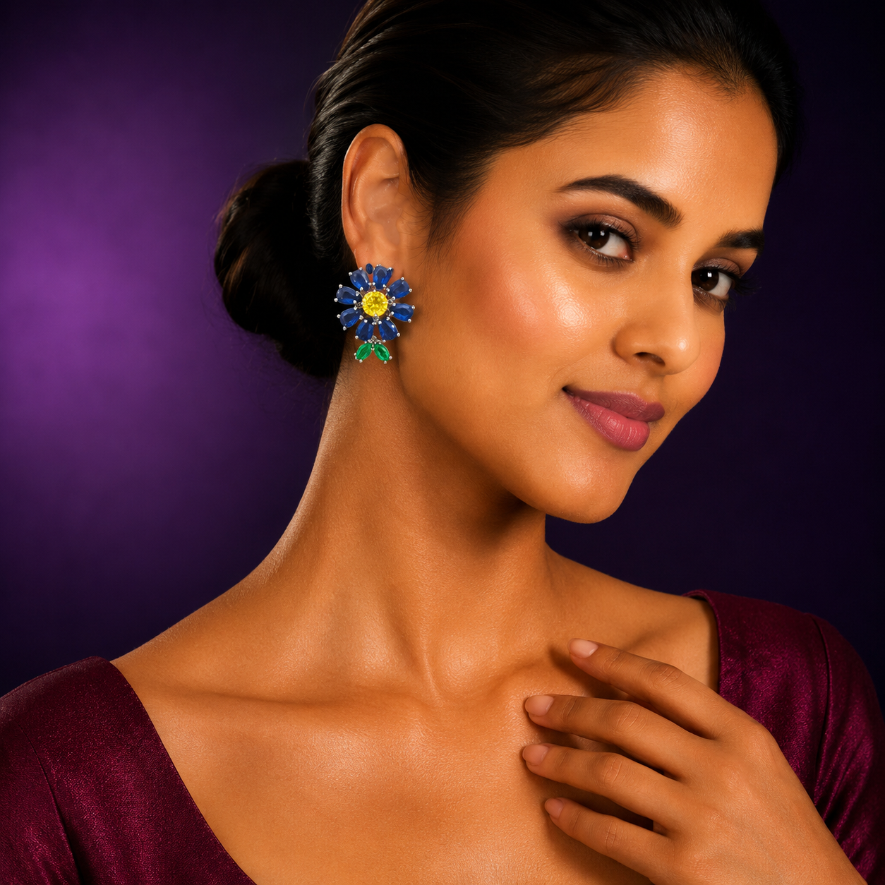 Blue Flower Doublet Stone Earring
