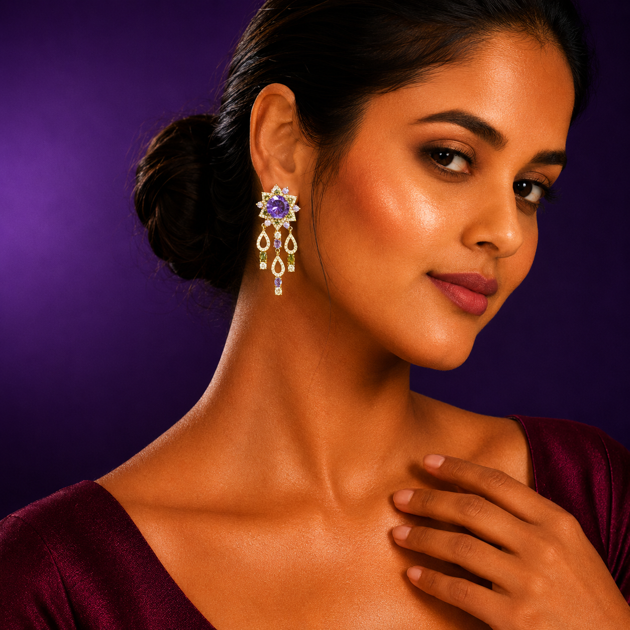 Doublet Floral With CZ Hanging Earrings