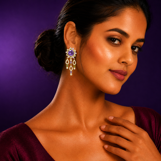 Doublet Floral With CZ Hanging Earrings