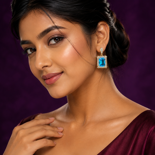 Royal Aqua Crystal Statement Earring