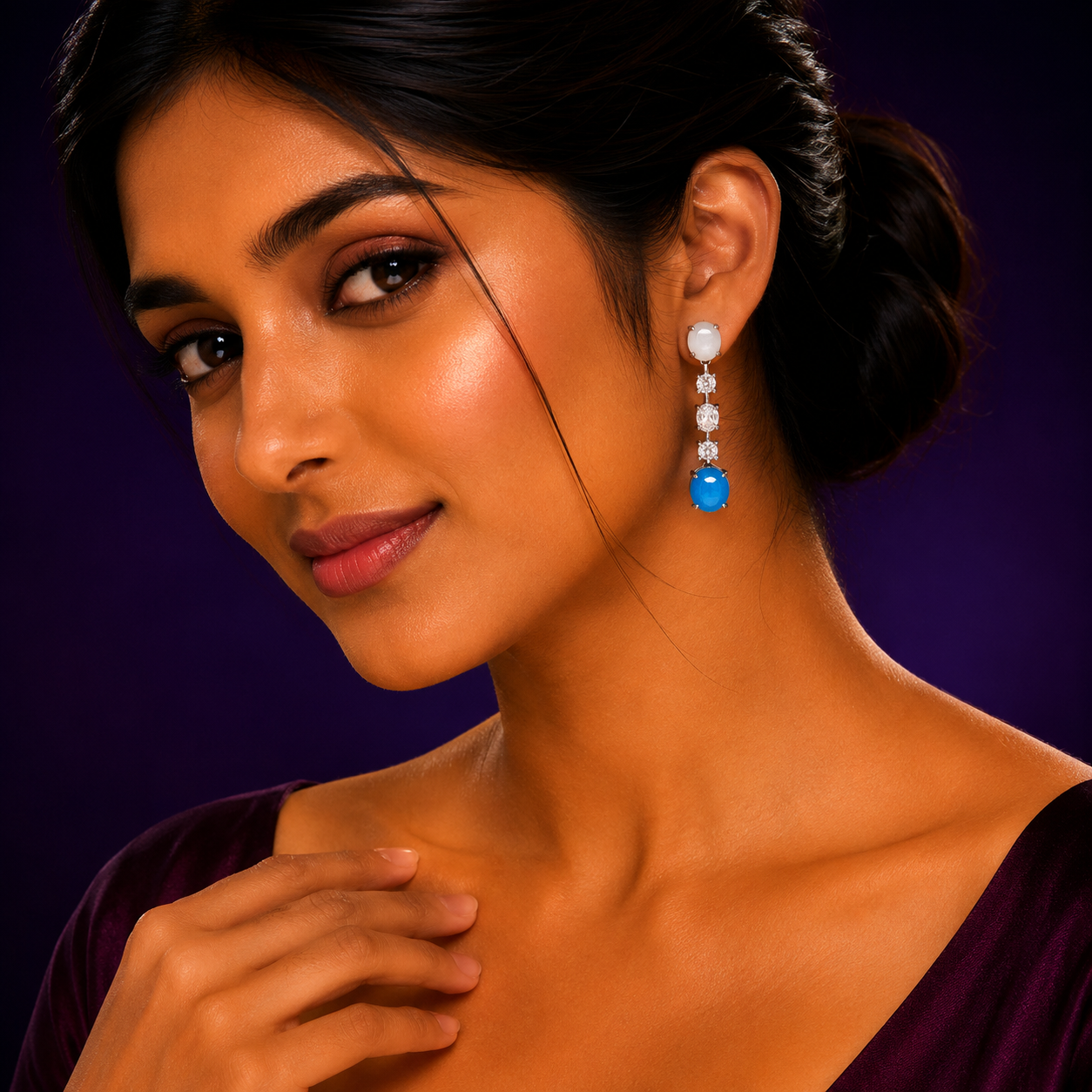 Elegant White And Ocean Blue Drop Earring