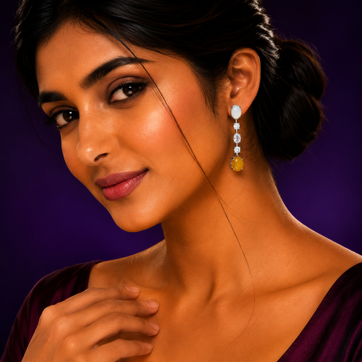 Elegant White And Honey Drop Earring