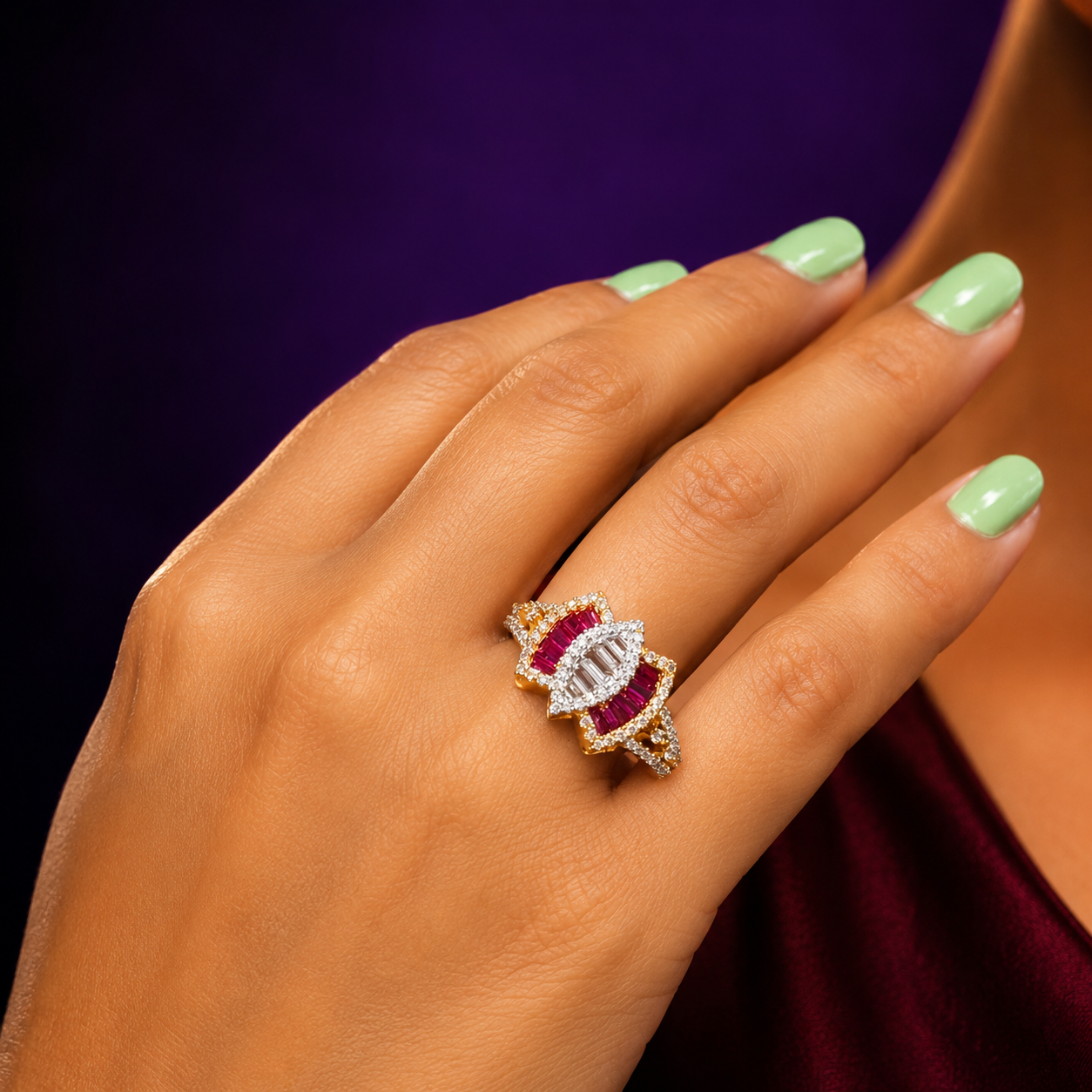 Royal Pink Baguette CZ Ring