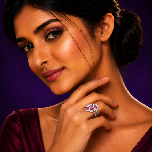 Elegant Ruby Silver Polish Petal Ring