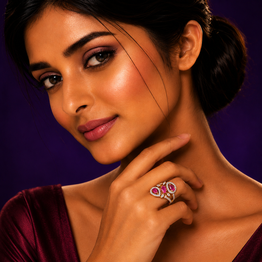 Elegant Ruby Golden Polish Petal Ring