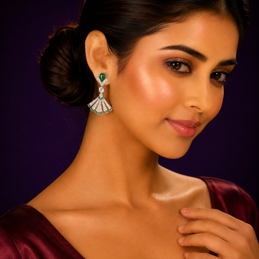 Designer Emerald Crystal Fan Earring