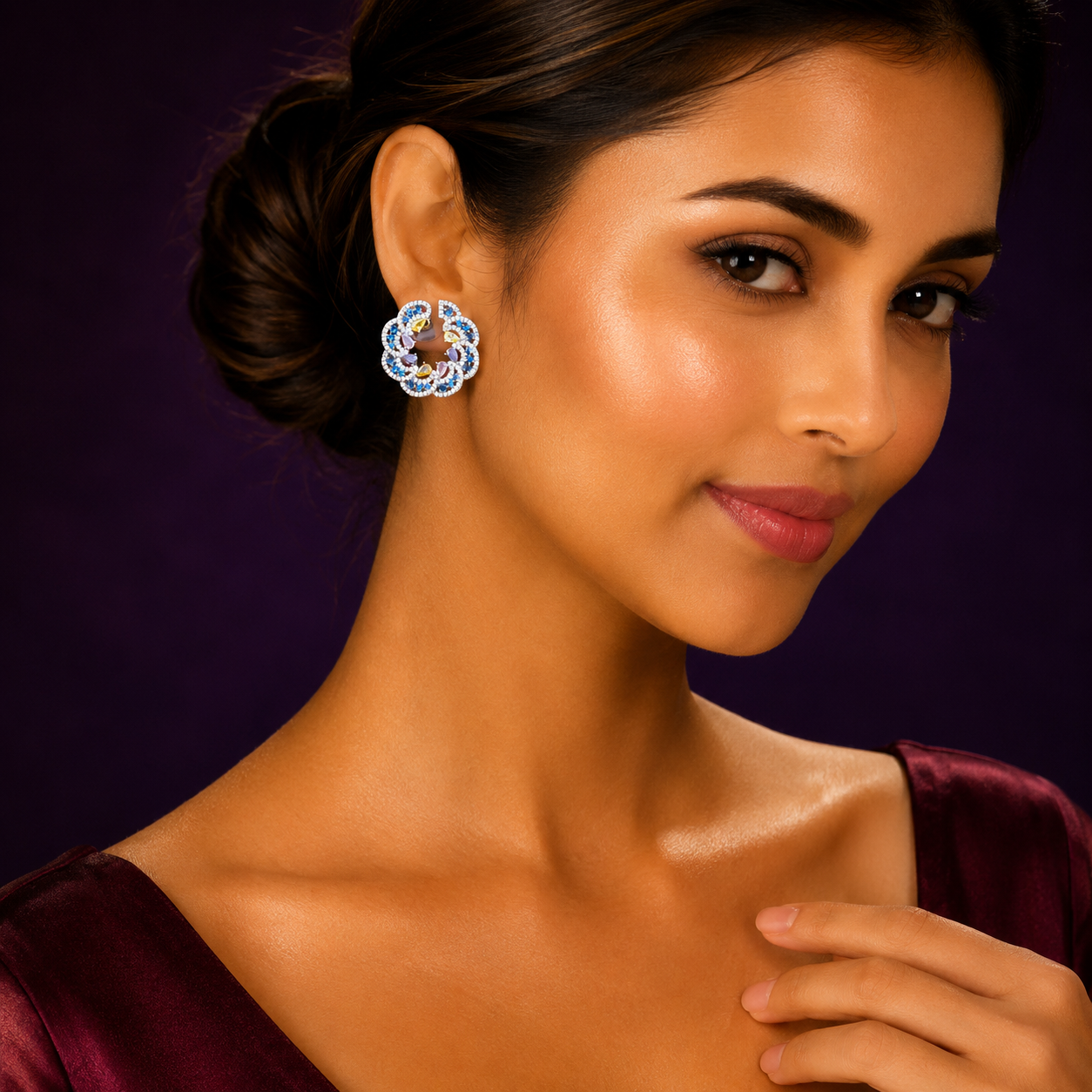 Multi Color Floral Statement Earrings