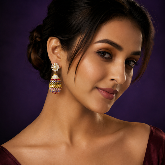 Multi Stones Half Jumka Earring