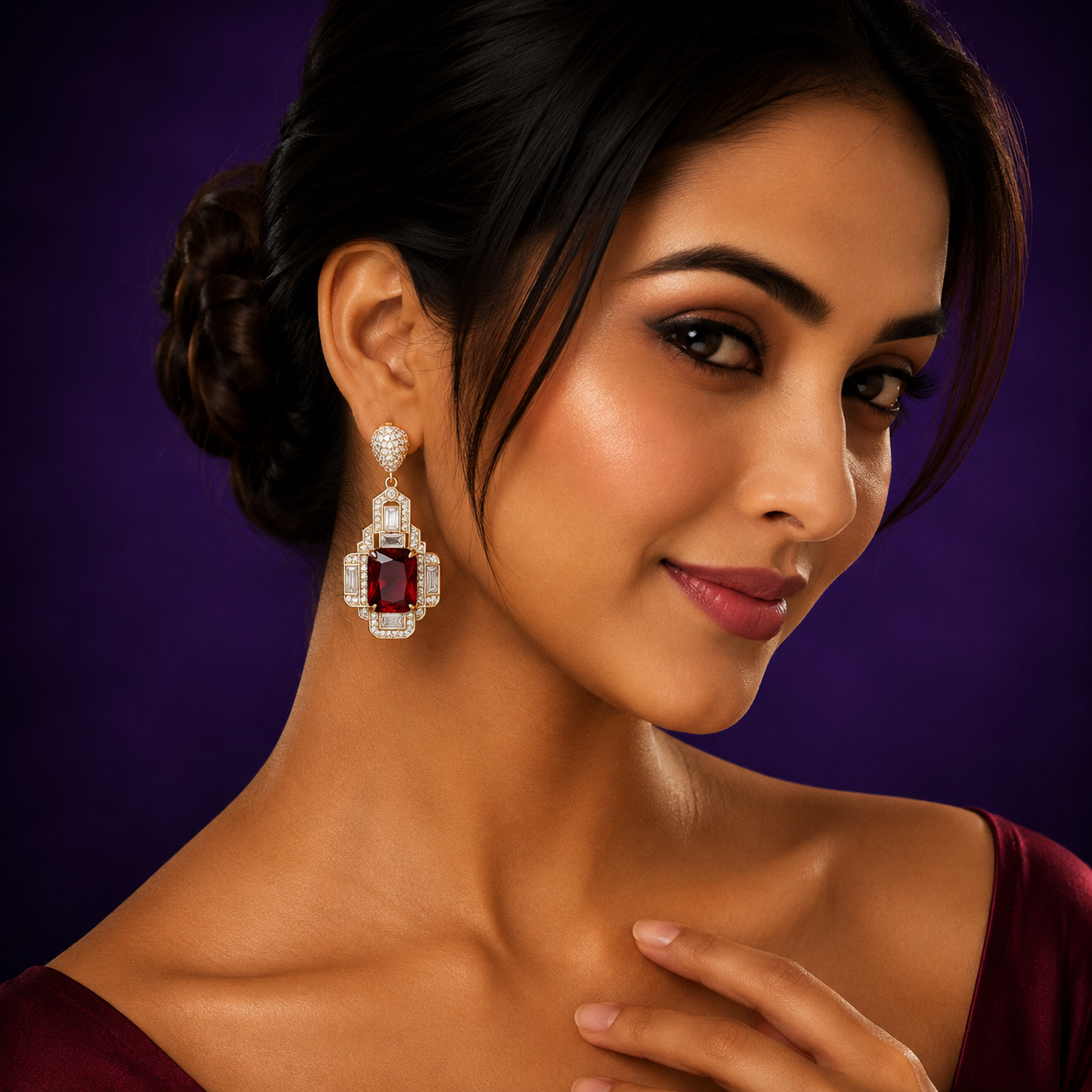 Designer Ruby Crystal Earring